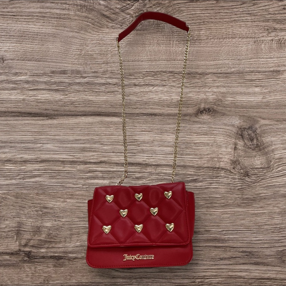 Juicy Couture Red Quilted Crossbody Bag with Gold Hearts Stud